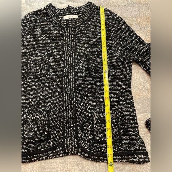LOFT Sweater Womens Large Black White Chunky Knit Cardigan Wool Blend Casual - Picture 4 of 11